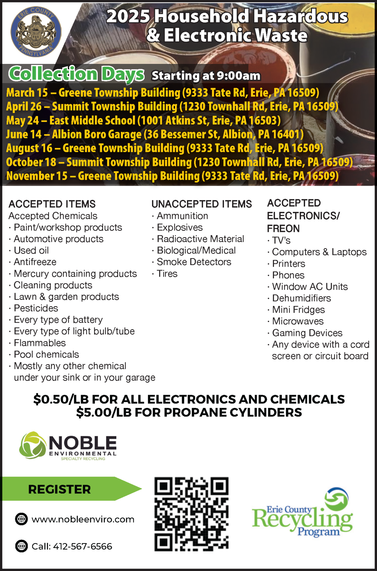 2025 Household Hazardous Waste Recycling Summit Township, Erie County, PA